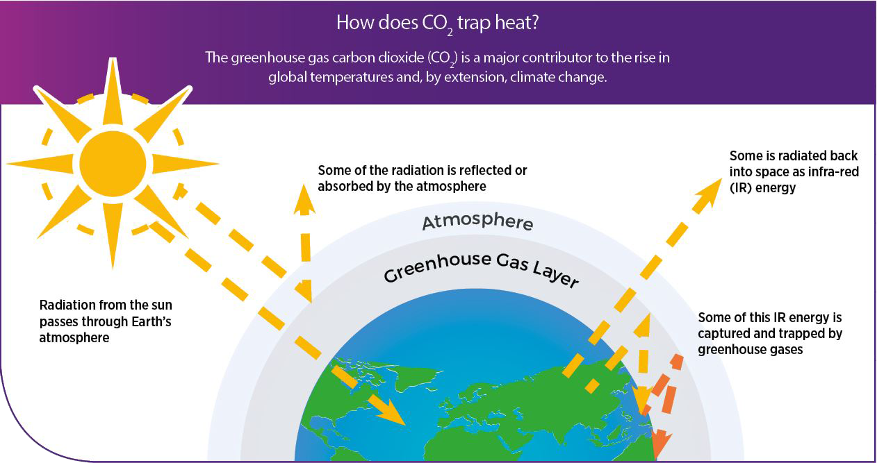 CO2 traps heat diagram, AIBN's Small Things Big Changes