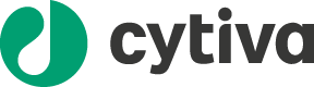 Cytiva logo, green icon with black writing