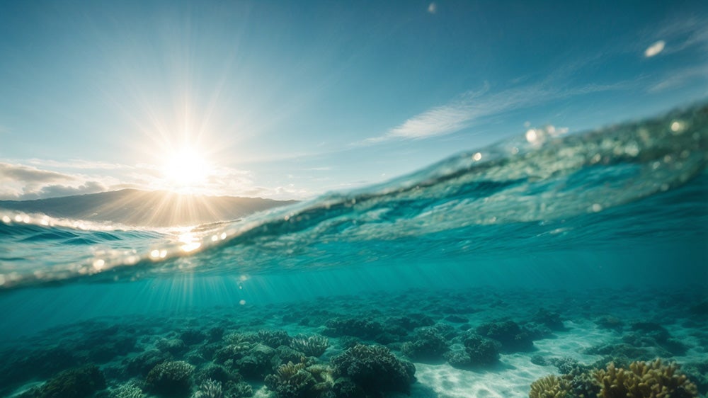 Ocean with sun streaming through