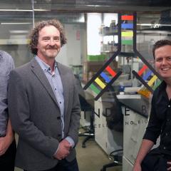 Professor Justin Cooper-White with Scaled Biolabs co-founders Drew Titmarsh (right) and Brendan Griffen (left)