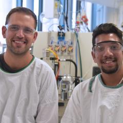 AMTAR hub postdoctoral fellows Dr James Wood and Dr Saikat Ghosh are working on new radiopharmaceuticals. 